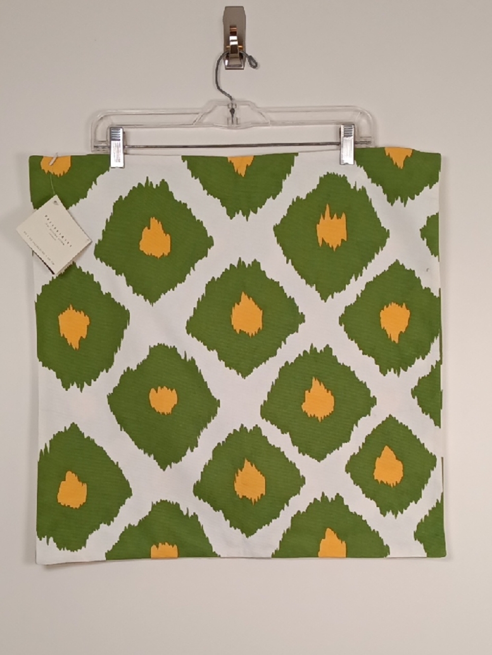 NWT (3) Pottery Barn Ikat Printed Pillow Gree/ White/Yellow Cotton Duck